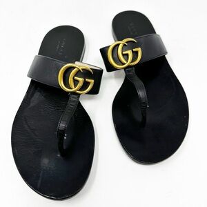 Gucci Marmont Black GG Thong Sandals